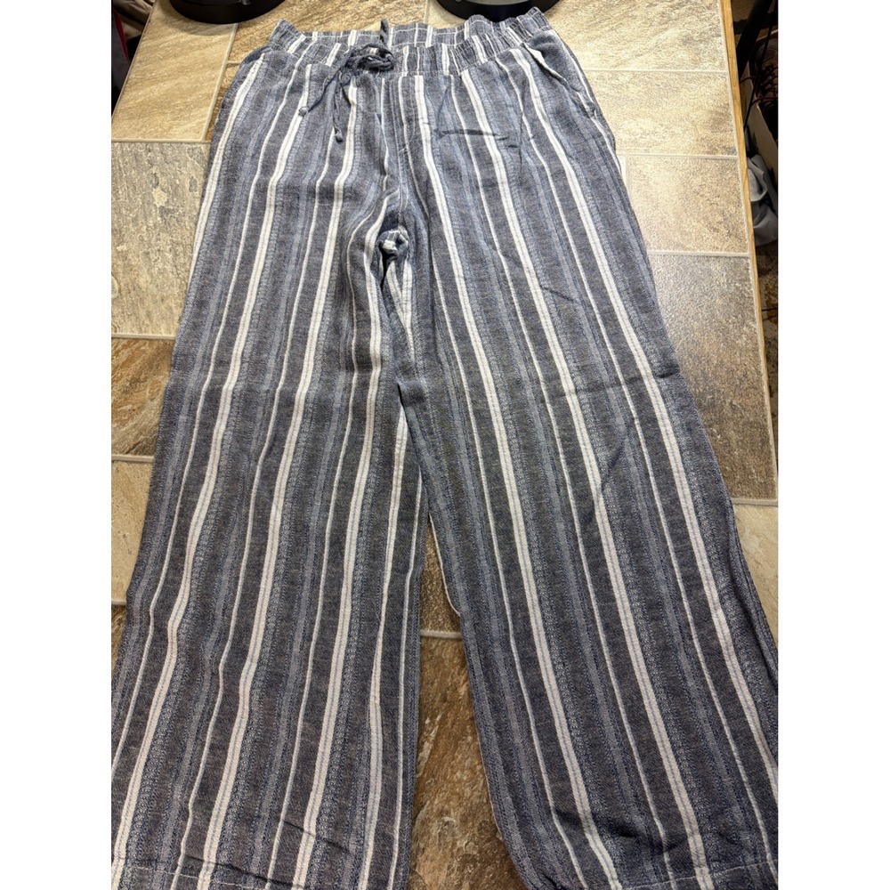 Briggs‎ Striped Wide Leg Cropped Pants Women's Size L Linen Blend Casual